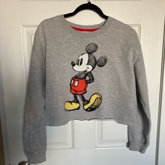 Disney Mickey Mouse Crop Sweatshirt, Grey, Size: L, Vintage - Picture 1 of 9